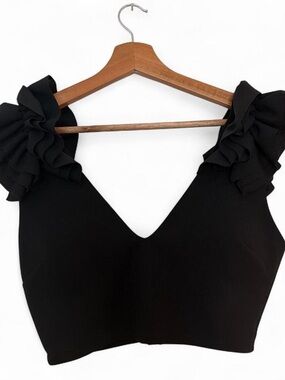 NWOT Ruffle Black Crop Top with V-Neck - Italian